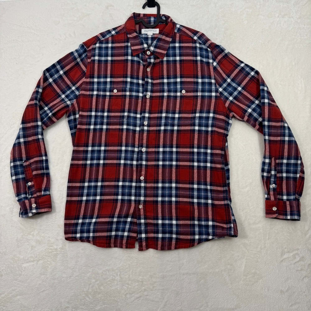Aeropostale Button-Down‎ Mens Large Red Plaid Flannel Long Sleeve Cotton Shirt